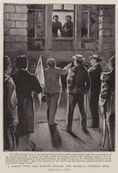 Un colloquio con i rivoltosi fuori dalla Banca Imperiale Ottomana